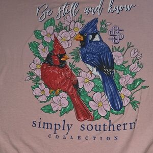 Simply Southern Pink Tee with Red and Blue Birds